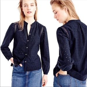 J. Crew navy blue eyelet button front shirt -0